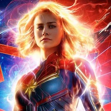 A movie poster showing Captain Marvel