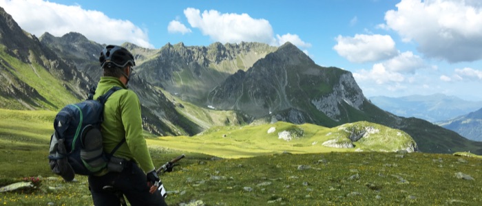 A bike rider in mountain range